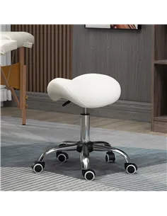 HOMCOM Cosmetic Stool 360° Rotate Height Adjustable Salon Massage Spa Chair Hydraulic Rolling Faux Leather Saddle Stool, Cream 2