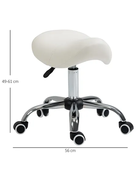 HOMCOM Cosmetic Stool 360° Rotate Height Adjustable Salon Massage Spa Chair Hydraulic Rolling Faux Leather Saddle Stool, Cream
