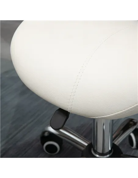 HOMCOM Cosmetic Stool 360° Rotate Height Adjustable Salon Massage Spa Chair Hydraulic Rolling Faux Leather Saddle Stool, Cream