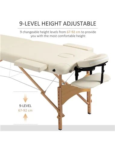 HOMCOM Portable Massage Bed, Folding Spa Beauty Massage Table with 2 Sections, Carry Bag and Wooden Frame, Cream