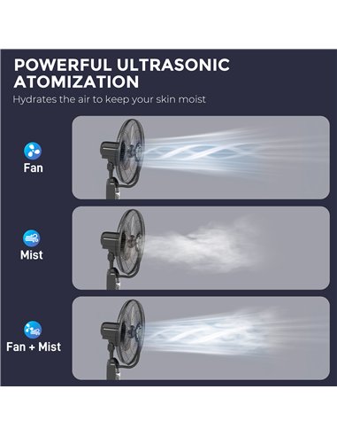 HOMCOM Pedestal Fan with Water Mist Spray, Spray Misting Fan with 70° Oscillation, Tilt Head, 4 Speeds, 3 Modes, Adjustable Mist