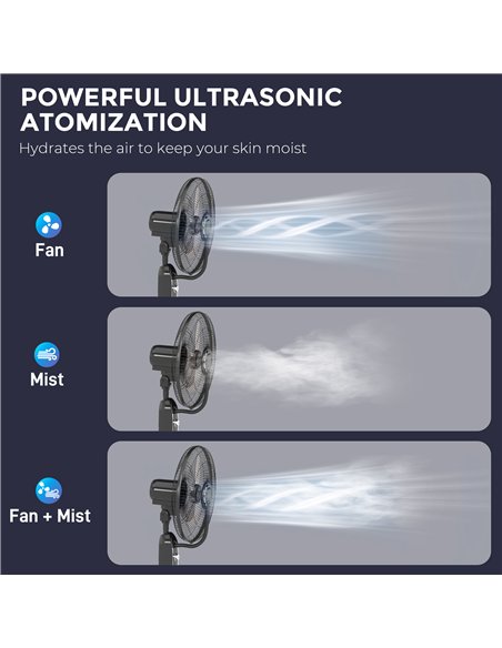 HOMCOM Pedestal Fan with Water Mist Spray, Spray Misting Fan with 70° Oscillation, Tilt Head, 4 Speeds, 3 Modes, Adjustable Mist