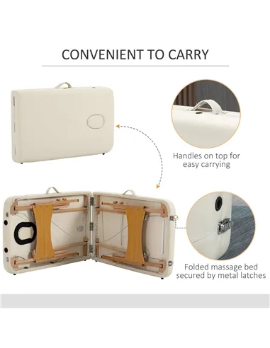 HOMCOM Portable Massage Bed, Folding Spa Beauty Massage Table with 2 Sections, Carry Bag and Wooden Frame, Cream