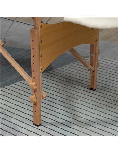 HOMCOM Portable Massage Bed, Folding Spa Beauty Massage Table with 2 Sections, Carry Bag and Wooden Frame, Cream
