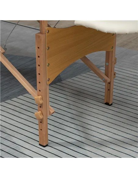 HOMCOM Portable Massage Bed, Folding Spa Beauty Massage Table with 2 Sections, Carry Bag and Wooden Frame, Cream