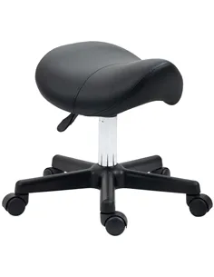 HOMCOM Saddle Stool, PU Leather Adjustable Rolling Salon Chair with Steel Frame for Massage, Spa, Beauty and Tattoo, Black