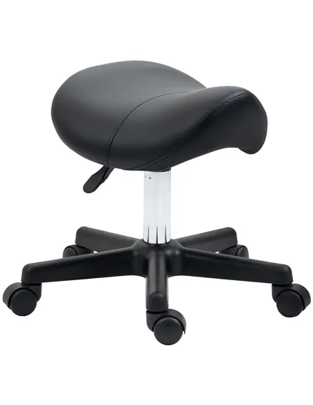HOMCOM Saddle Stool, PU Leather Adjustable Rolling Salon Chair with Steel Frame for Massage, Spa, Beauty and Tattoo, Black