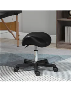 HOMCOM Saddle Stool, PU Leather Adjustable Rolling Salon Chair with Steel Frame for Massage, Spa, Beauty and Tattoo, Black 2
