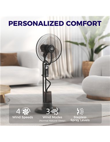 HOMCOM Pedestal Fan with Water Mist Spray, Spray Misting Fan with 70° Oscillation, Tilt Head, 4 Speeds, 3 Modes, Adjustable Mist