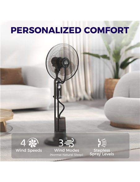 HOMCOM Pedestal Fan with Water Mist Spray, Spray Misting Fan with 70° Oscillation, Tilt Head, 4 Speeds, 3 Modes, Adjustable Mist