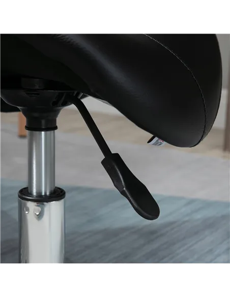 HOMCOM Saddle Stool, PU Leather Adjustable Rolling Salon Chair with Steel Frame for Massage, Spa, Beauty and Tattoo, Black