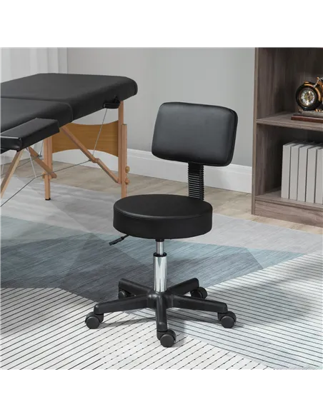 HOMCOM Swivel Salon Chair w/ Padded Seat Back 5 Wheels Adjustable Height Salon Hairdressers Tattoo Spa Rolling Black