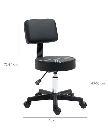 HOMCOM Swivel Salon Chair w/ Padded Seat Back 5 Wheels Adjustable Height Salon Hairdressers Tattoo Spa Rolling Black