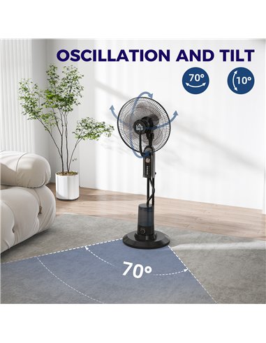 HOMCOM Pedestal Fan with Water Mist Spray, Spray Misting Fan with 70° Oscillation, Tilt Head, 4 Speeds, 3 Modes, Adjustable Mist