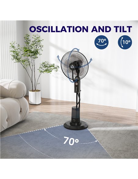 HOMCOM Pedestal Fan with Water Mist Spray, Spray Misting Fan with 70° Oscillation, Tilt Head, 4 Speeds, 3 Modes, Adjustable Mist