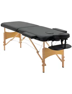 HOMCOM Portable Massage Bed, Folding Spa Beauty Massage Table with 2 Sections, Carry Bag and Wooden Frame, Black