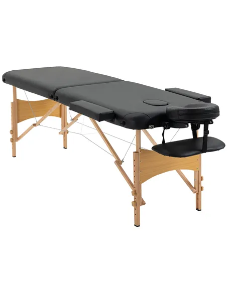 HOMCOM Portable Massage Bed, Folding Spa Beauty Massage Table with 2 Sections, Carry Bag and Wooden Frame, Black