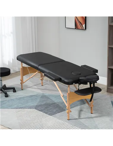 HOMCOM Portable Massage Bed, Folding Spa Beauty Massage Table with 2 Sections, Carry Bag and Wooden Frame, Black