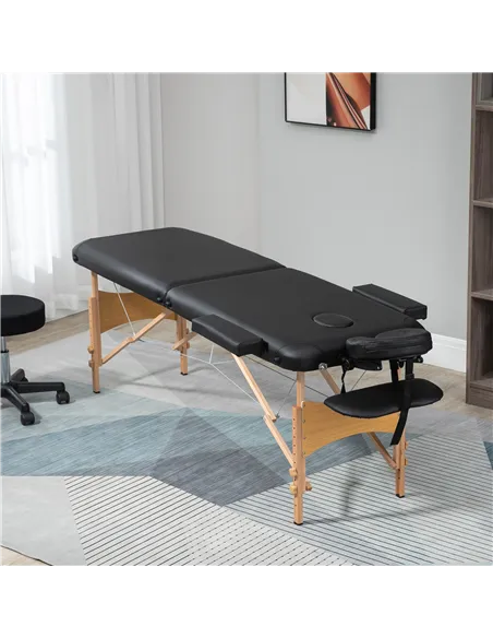 HOMCOM Portable Massage Bed, Folding Spa Beauty Massage Table with 2 Sections, Carry Bag and Wooden Frame, Black
