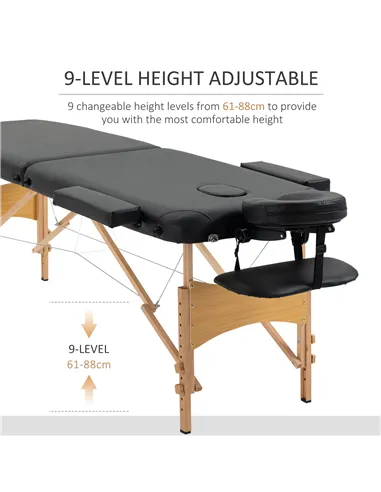 HOMCOM Portable Massage Bed, Folding Spa Beauty Massage Table with 2 Sections, Carry Bag and Wooden Frame, Black