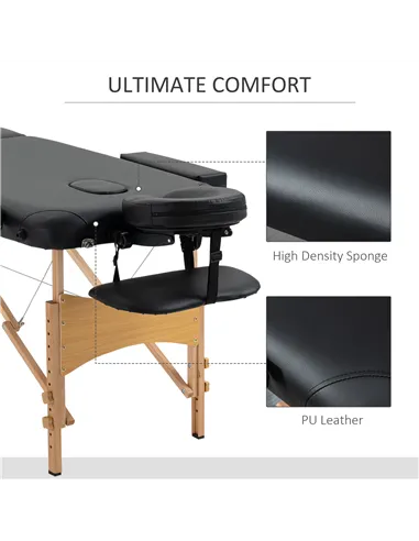 HOMCOM Portable Massage Bed, Folding Spa Beauty Massage Table with 2 Sections, Carry Bag and Wooden Frame, Black