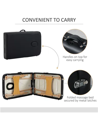 HOMCOM Portable Massage Bed, Folding Spa Beauty Massage Table with 2 Sections, Carry Bag and Wooden Frame, Black