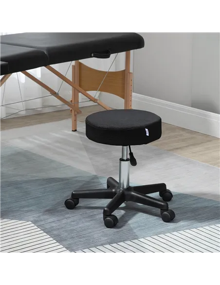 HOMCOM Hydraulic Swivel Salon Spa Stool Height Adjustable Facial Massage Tattoo with 3 Changeable Seat Covers, Black