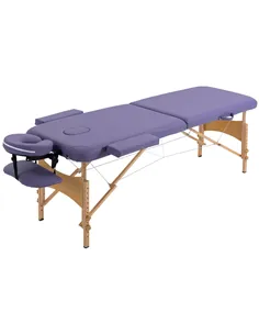 HOMCOM Portable Massage Bed, Folding Spa Beauty Massage Table with 2 Sections, Carry Bag and Wooden Frame, Purple