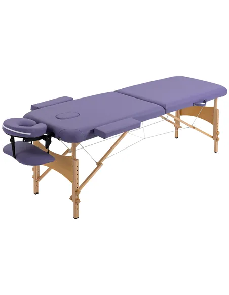 HOMCOM Portable Massage Bed, Folding Spa Beauty Massage Table with 2 Sections, Carry Bag and Wooden Frame, Purple