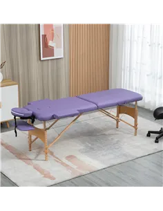 HOMCOM Portable Massage Bed, Folding Spa Beauty Massage Table with 2 Sections, Carry Bag and Wooden Frame, Purple 2