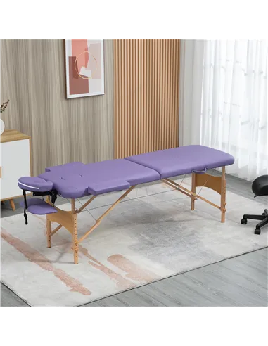 HOMCOM Portable Massage Bed, Folding Spa Beauty Massage Table with 2 Sections, Carry Bag and Wooden Frame, Purple