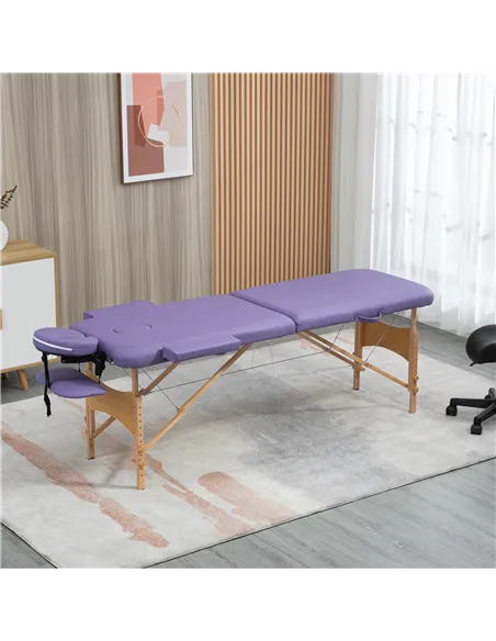 HOMCOM Portable Massage Bed, Folding Spa Beauty Massage Table with 2 Sections, Carry Bag and Wooden Frame, Purple