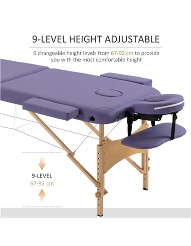 HOMCOM Portable Massage Bed, Folding Spa Beauty Massage Table with 2 Sections, Carry Bag and Wooden Frame, Purple