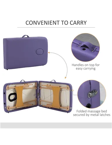 HOMCOM Portable Massage Bed, Folding Spa Beauty Massage Table with 2 Sections, Carry Bag and Wooden Frame, Purple