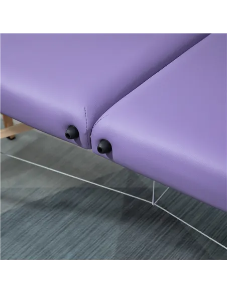 HOMCOM Portable Massage Bed, Folding Spa Beauty Massage Table with 2 Sections, Carry Bag and Wooden Frame, Purple