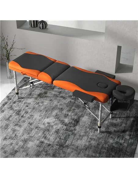 HOMCOM Foldable Massage Bed Portable Table, 3-Section Aluminium Foldable Beauty Couch, Professional Salon Spa Table with Headres