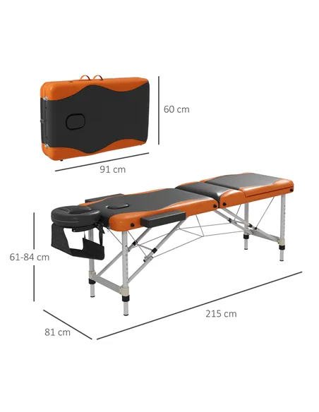 HOMCOM Foldable Massage Bed Portable Table, 3-Section Aluminium Foldable Beauty Couch, Professional Salon Spa Table with Headres
