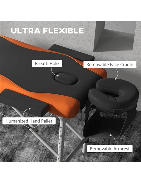 HOMCOM Foldable Massage Bed Portable Table, 3-Section Aluminium Foldable Beauty Couch, Professional Salon Spa Table with Headres