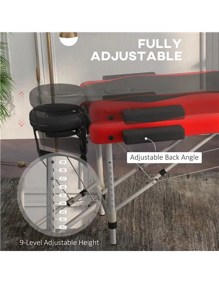 HOMCOM Foldable Massage Bed Portable Table, 3-Section Aluminium Foldable Beauty Couch, Professional Salon Spa Table with Headres