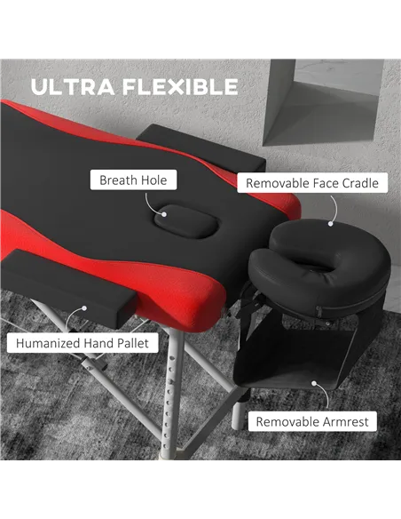 HOMCOM Foldable Massage Bed Portable Table, 3-Section Aluminium Foldable Beauty Couch, Professional Salon Spa Table with Headres