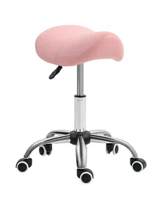 HOMCOM Saddle Stool, Height Adjustable Salon Chair for Massage Spa, Faux Leather, Pink