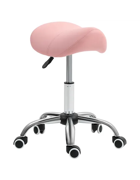 HOMCOM Saddle Stool, Height Adjustable Salon Chair for Massage Spa, Faux Leather, Pink