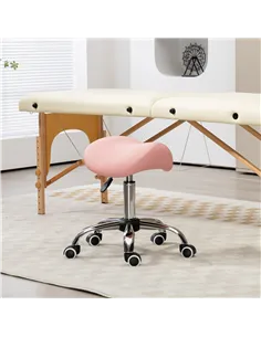 HOMCOM Saddle Stool, Height Adjustable Salon Chair for Massage Spa, Faux Leather, Pink 2
