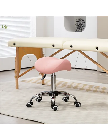 HOMCOM Saddle Stool, Height Adjustable Salon Chair for Massage Spa, Faux Leather, Pink