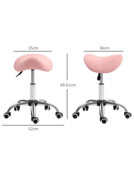 HOMCOM Saddle Stool, Height Adjustable Salon Chair for Massage Spa, Faux Leather, Pink