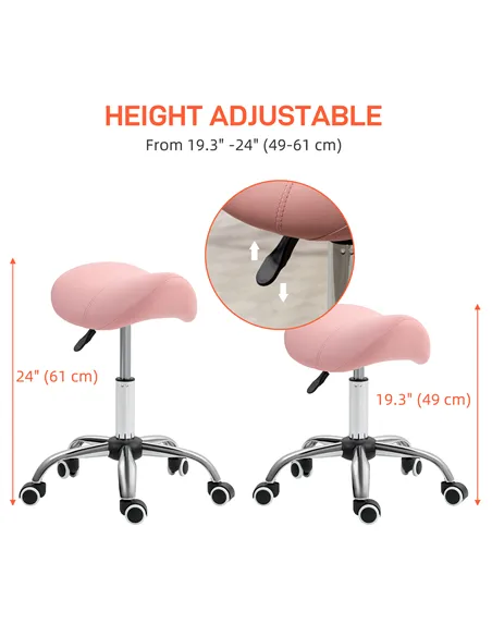 HOMCOM Saddle Stool, Height Adjustable Salon Chair for Massage Spa, Faux Leather, Pink