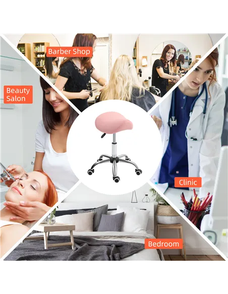 HOMCOM Saddle Stool, Height Adjustable Salon Chair for Massage Spa, Faux Leather, Pink