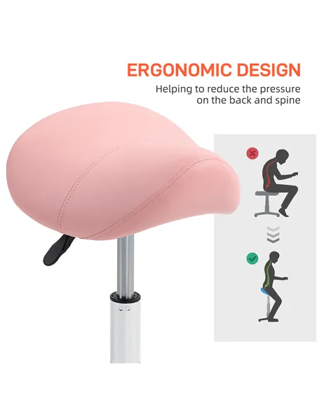 HOMCOM Saddle Stool, Height Adjustable Salon Chair for Massage Spa, Faux Leather, Pink