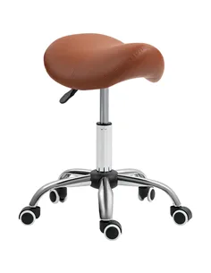 HOMCOM Saddle Stool, Height Adjustable Salon Chair for Massage Spa, Faux Leather, Brown