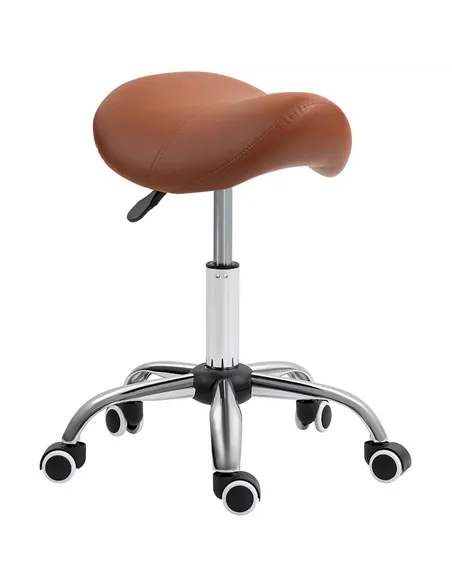 HOMCOM Saddle Stool, Height Adjustable Salon Chair for Massage Spa, Faux Leather, Brown